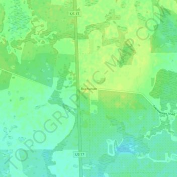 Mapa topográfico Buchanan, altitud, relieve