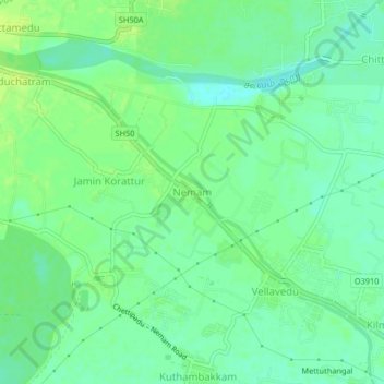 Mapa topográfico Nemam, altitud, relieve