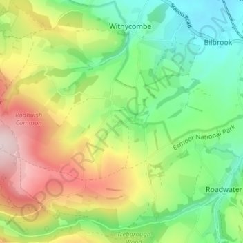 Mapa topográfico Rodhuish, altitud, relieve