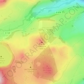 Mapa topográfico Puy de Pertuyzat, altitud, relieve