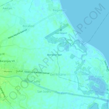 Mapa topográfico Mandulongan, altitud, relieve