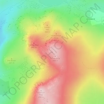 Mapa topográfico Woodend Height, altitud, relieve