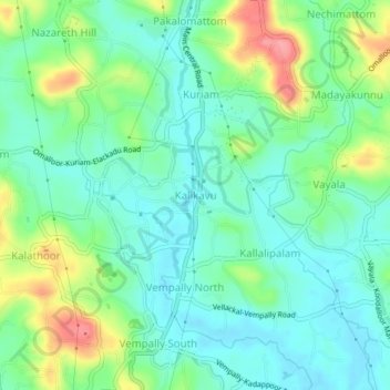 Mapa topográfico Kalikavu, altitud, relieve