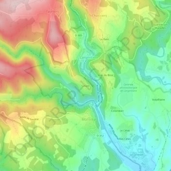 Mapa topográfico Coupe, altitud, relieve