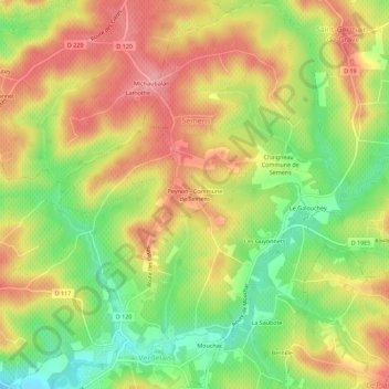 Mapa topográfico Peynon - Commune de Semens, altitud, relieve