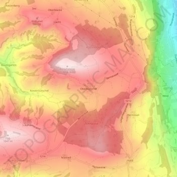 Mapa topográfico Oberbütschel, altitud, relieve