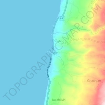 Mapa topográfico Tangbo, altitud, relieve