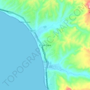 Mapa topográfico Primo Tapia, altitud, relieve