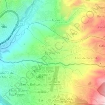 Mapa topográfico Palo Gordo, altitud, relieve