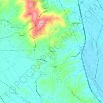 Mapa topográfico Fornace, altitud, relieve