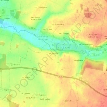 Mapa topográfico Les Havards, altitud, relieve