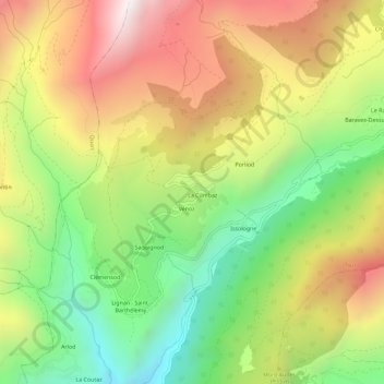 Mapa topográfico Le Crêt, altitud, relieve