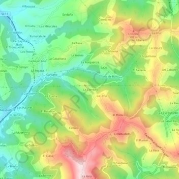 Mapa topográfico La Comba, altitud, relieve