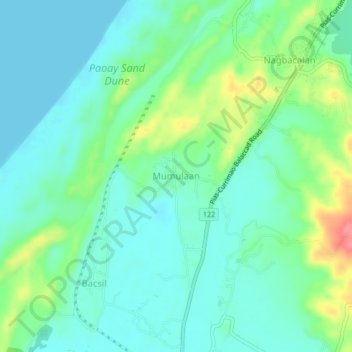 Mapa topográfico Mumulaan, altitud, relieve