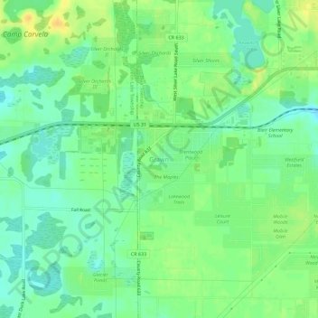 Mapa topográfico Grawn, altitud, relieve