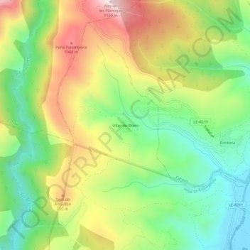 Mapa topográfico Villar de Otero, altitud, relieve