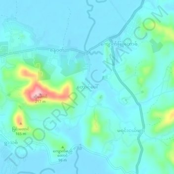 Mapa topográfico Taung Paw, altitud, relieve