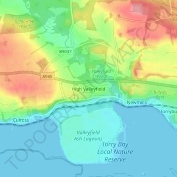 Mapa topográfico High Valleyfield, altitud, relieve