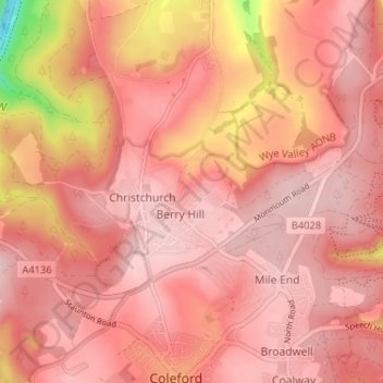 Mapa topográfico Joyford, altitud, relieve