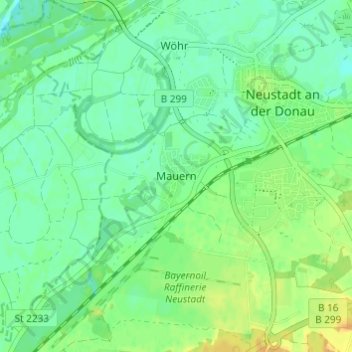 Mapa topográfico Mauern, altitud, relieve