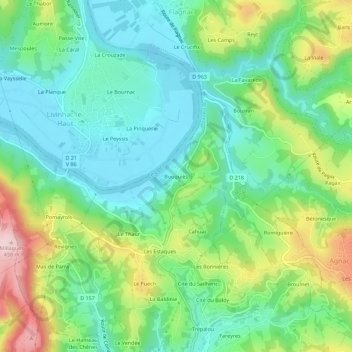 Mapa topográfico Bouquiès, altitud, relieve