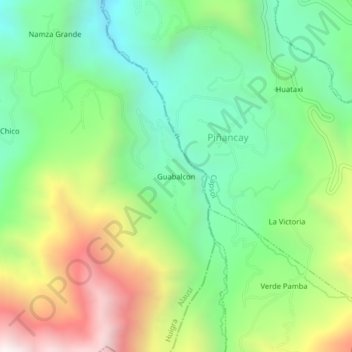 Mapa topográfico Guabalcon, altitud, relieve