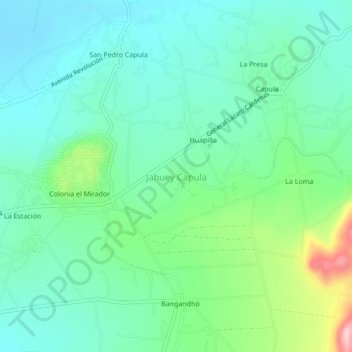 Mapa topográfico Jahuey Capula, altitud, relieve