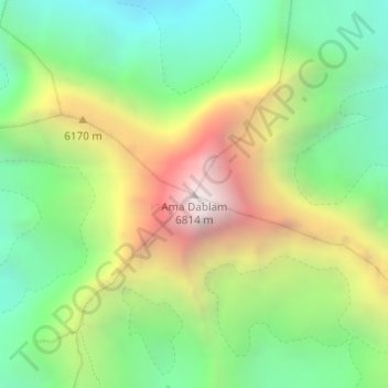 Mapa topográfico Ama Dablam, altitud, relieve