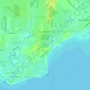 Mapa topográfico Chesterfield Shores, altitud, relieve