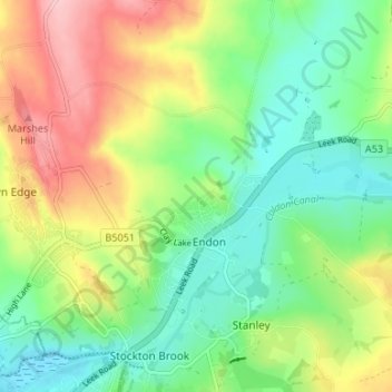 Mapa topográfico Endon Bank, altitud, relieve