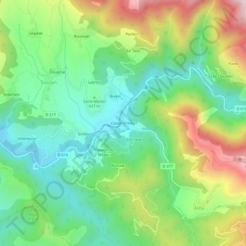 Mapa topográfico Castet-D'Aleu, altitud, relieve