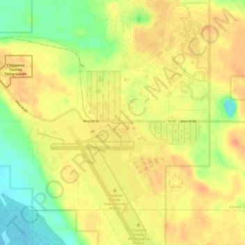 Mapa topográfico Kincheloe, altitud, relieve