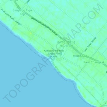 Mapa topográfico Kampung Nelayan Sungai Haji Durani, altitud, relieve