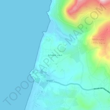 Mapa topográfico Achakkar, altitud, relieve