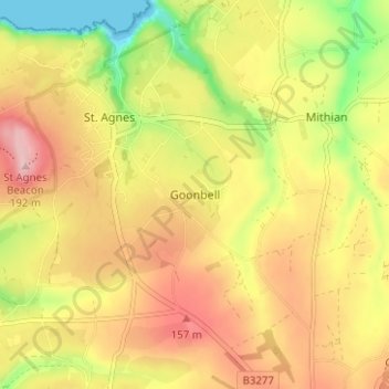 Mapa topográfico Goonbell, altitud, relieve