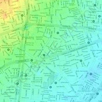 Mapa topográfico Parque de las iguanas, altitud, relieve