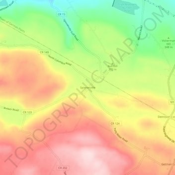 Mapa topográfico Spinnerville, altitud, relieve