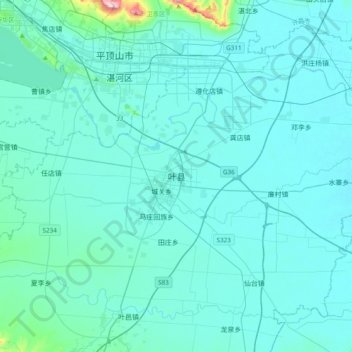 Mapa topográfico 叶县, altitud, relieve