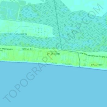 Mapa topográfico El Conacaste, altitud, relieve