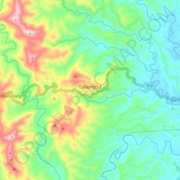 Mapa topográfico Talaingod, altitud, relieve