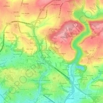 Mapa topográfico Penhoat, altitud, relieve