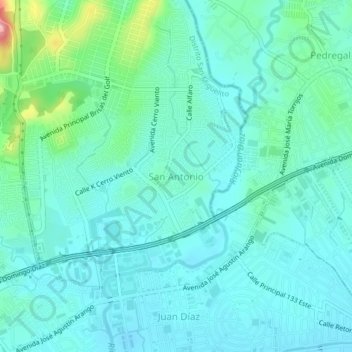 Mapa topográfico San Antonio, altitud, relieve