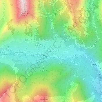 Mapa topográfico Roubion, altitud, relieve