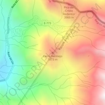 Mapa topográfico Cerro Bermejo, altitud, relieve