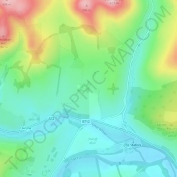 Mapa topográfico Lyne, altitud, relieve