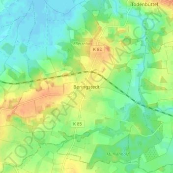 Mapa topográfico Beringstedt, altitud, relieve
