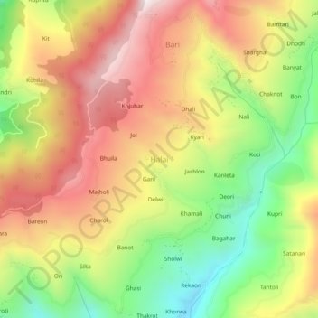 Mapa topográfico Halai, altitud, relieve