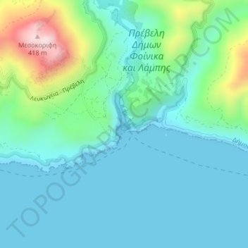 Mapa topográfico Preveli Palmbeach, altitud, relieve