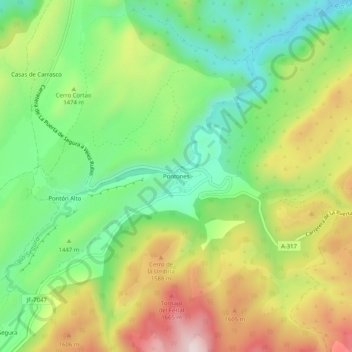Mapa topográfico Pontones, altitud, relieve