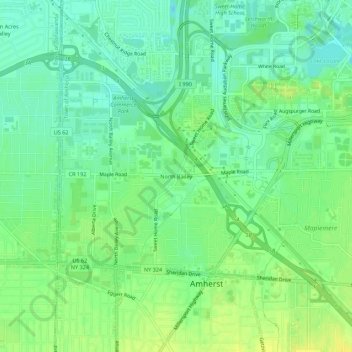 Mapa topográfico North Bailey, altitud, relieve